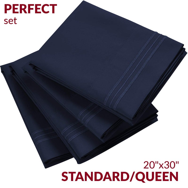 Mellanni Pillow Cases Set - 4 PC Iconic Collection Pillowcases - Luxury, Extra Soft, Cooling Pillow Covers - Wrinkle, Fade, Stain Resistant (Standard/Queen 20" x 30", Navy Blue) - Image 2